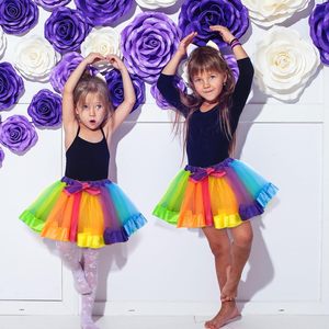 2 jupes <span class=keywords><strong>tutu</strong></span> arc-en-ciel pour filles, jupes de danse en tulle superposées au crochet, robe de danse néon avec nœud pour cheveux - Product Image 3