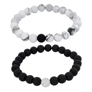 Hot 2 Pçs/set Distância Casal Pulseira Pedra Natural Clássico Yin Yang Talão Pulseira para Homens Mulheres Melhor Amigo