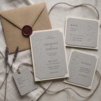 Conjunto de invitaciones de boda con relieve ciego en letterpress |   Papel Ecológico Reciclado de Doble Color Personalizado al por Mayor