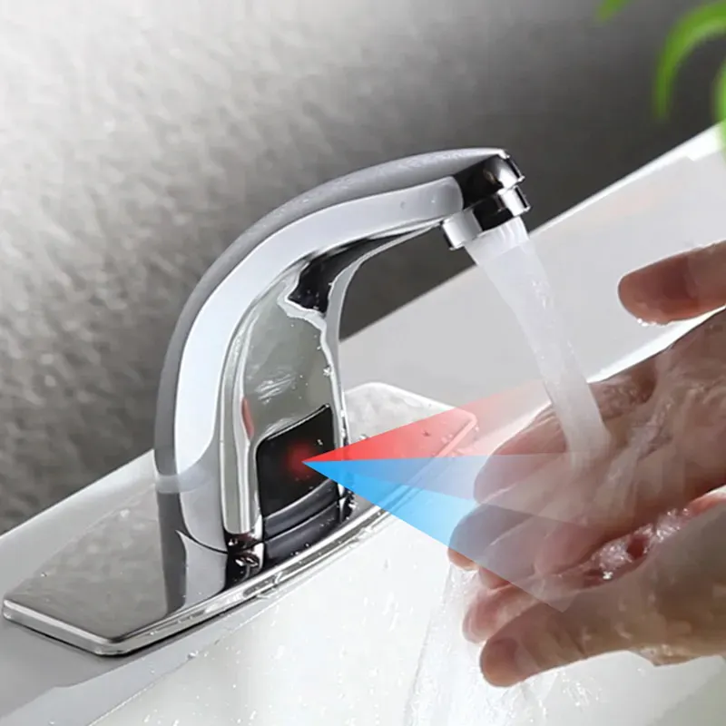 Grifo de agua de lujo moderno para Baño de hotel, mezclador de fregadero con sensor automático, sin contacto