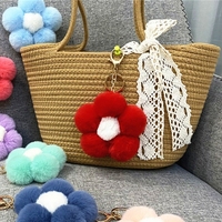 Porte-clés créatif en peluche douce et écologique en forme de fleur, joli petit pendentif de sac, accessoires pour téléphone portable, cadeau pour voiture