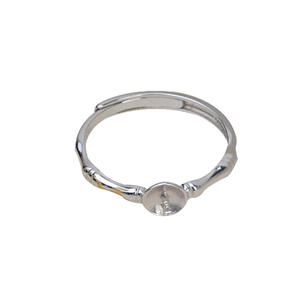 Bague ouverte en argent S925 faite à la main, nœud en bambou, pour femme, anneau de bouche, plateau vide pour 6-8 perles, composants de bijoux DIY semi-finis - Product Image 5