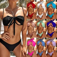 2022 baru dasi leher Push-up Underwire Split Bikini multiwarna seksi baju renang silang dengan pola dicetak untuk wanita