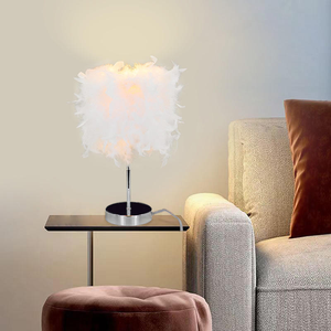 Luxury <strong>White</strong> <strong>Feather</strong> <strong>Lampshade</strong> Metal Base Table Lamp Home Decor Bedroom Lighting - Product Image 3