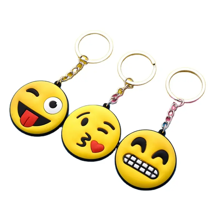 custom logo 3d promotional cute cartoon animal smile face personalized soft rubber pvc keychain