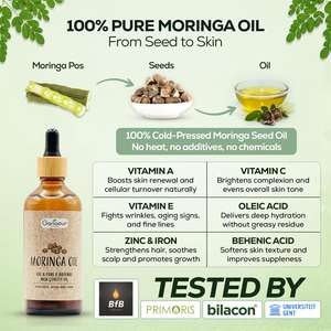 Huile de graines de Moringa Oleifera 50 ml Huile essentielle pure Anti-gonflement Éclaircissant Revitalisant pour la peau Tous types de peau Fraîcheur d'odeur Bouteille en verre - Product Image 5