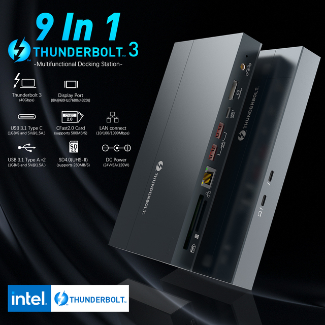 Rocketek Aluminum 10 in 1 Usb C Hub Docking Station Thunderbolt. 3 Usb Hub 3.1 10 Ports