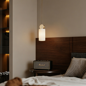 Modern Luxury Copper Chandelier <b>Single</b> White Alabaster Pendant <b>Light</b> for Hotel Bar Kitchen Island Elegant <b>Single</b> White Pendant - Product Image 1