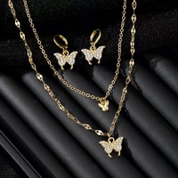 Pendentif Papillon, Ensemble de Bijoux en Zircon Cristal Plaqué Or 18K PVD Anti-ternissement, Collier et Boucles d'Oreilles Pendantes pour Femme