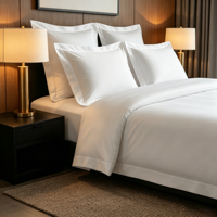 Parure de lit de luxe pour hôtel en coton égyptien 100% tissé - Drap plat, housse de couette, taie d'oreiller - Draps blancs écologiques 300TC