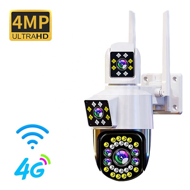 4MP 4G Sim Card Eseecloud WIFI Three Lens Solar Wireless Cameras Outdoor CCTV PTZ Surveillance Outdoor Network Security Camera