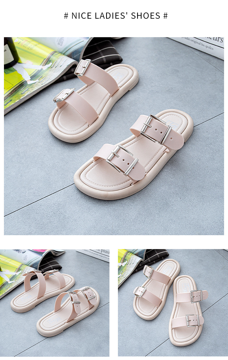 Women Flat Slippers Buckle Non-slip Home Soft Shoes Outdoor Slippers Wholesale