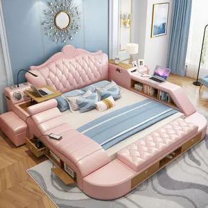 Luxurious Modern Leather Message Bed Smart Sofa Bed Multimedia Speaker USB Charger Bedroom Furniture