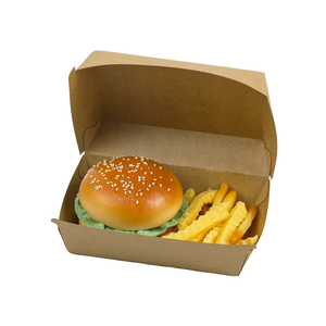 กล่องเบอร์เกอร์กระดาษคราฟท์กันน้ำแบบใช้แล้วทิ้ง คุณภาพสูง เป็นมิตรกับสิ่งแวดล้อม กล่องอาหารแบบนำกลับบ้าน กล่องแฮมเบอร์เกอร์รักษ์โลก - Product Image 3