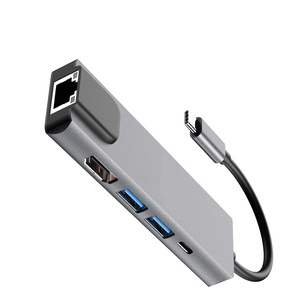 แท่นเชื่อมต่อ USB-C <span class=keywords><strong>5</strong></span>พอร์ตแบบพกพา<span class=keywords><strong>5</strong></span>-in-1 RJ45 HDTV USB-C USB3.0 Type C สำหรับคอมพิวเตอร์แล็ปท็อปความละเอียด4K อะแดปเตอร์ข้อมูลการชาร์จ - Product Image 1