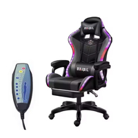 Chaise de jeu pour ordinateur en cuir PU pivotante et réglable avec lumières LED RGB et fonction de massage