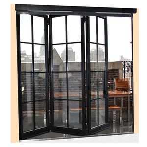 Porte coulissante <span class=keywords><strong>accordéon</strong></span> moderne en aluminium noir, style <span class=keywords><strong>français</strong></span>, porte coulissante en verre à double battant, cloison de patio, portes pliantes coulissantes - Product Image 1