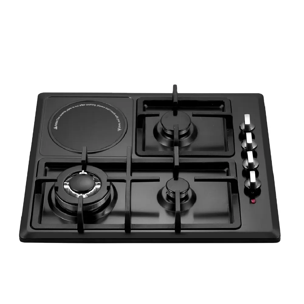 Placa de cerâmica preta com 4 queimadores, gás e gás elétrico, fogão, melhor aparelho bem-vindo
