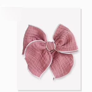定制手工制作柔软寓言蝴蝶结淡紫色发蝴蝶结双纱布平纹大弓发夹或头带 - Product Image 3