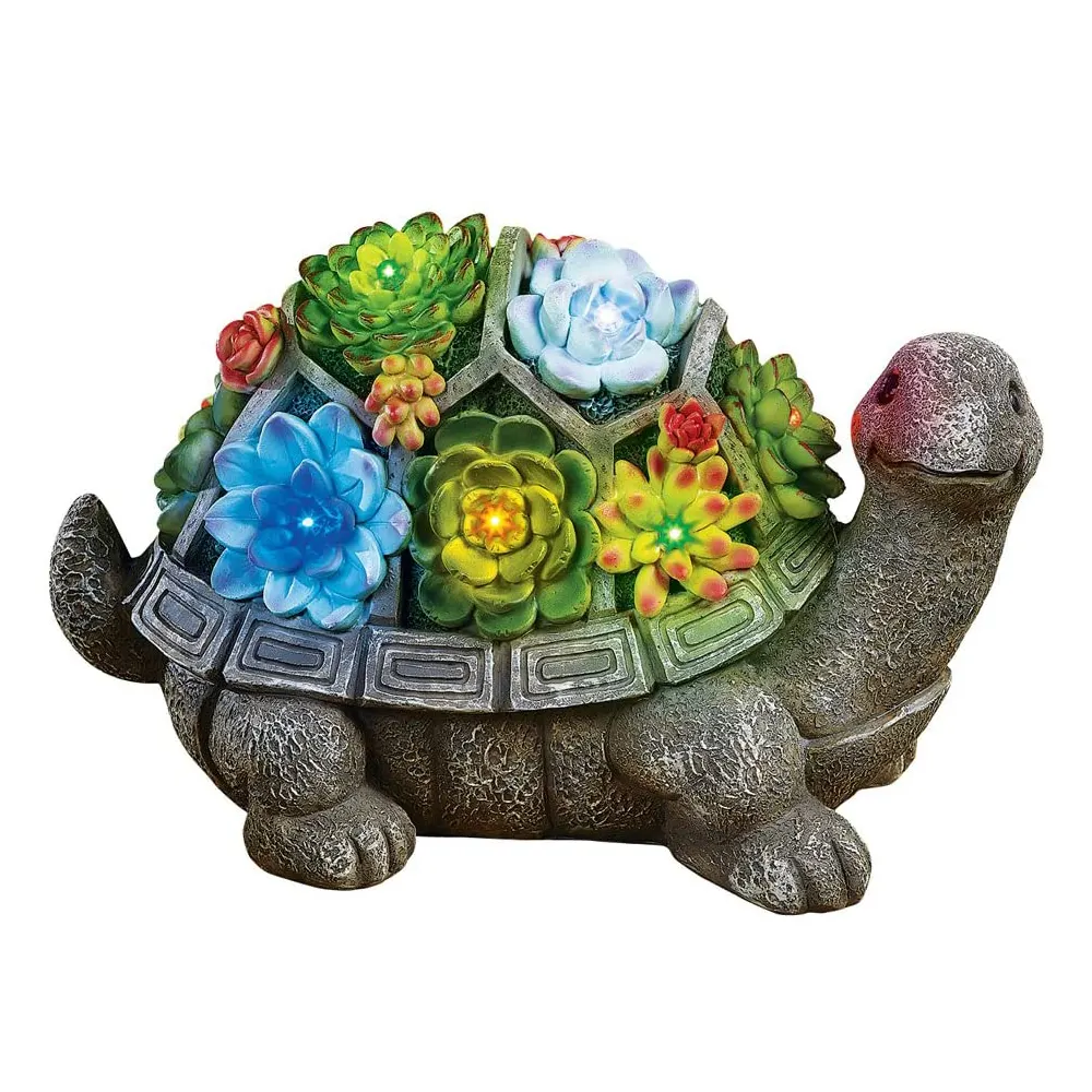 Garden Statues Turtle Outdoor Ornament Figurines with Solar Powered Lights for Patio Yard Lawn