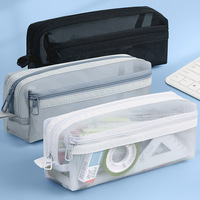 Étui à crayons en maille avec logo personnalisé, double fermeture éclair, pochette transparente en filet, trousse scolaire pour examens, vente en gros