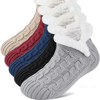 Chaussons d'hiver unisexes en fibre acrylique doublés de polaire, épais, au-dessus du genou, avec semelle antidérapante, chauds et confortables, type chaussettes d'intérieur
