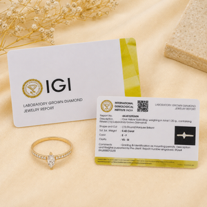 Bague de luxe en or jaune massif 14 carats avec diamant de laboratoire taille marquise certifié IGI, bijoux fins pour femme, fiançailles - Product Image 6