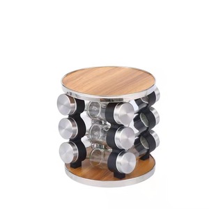 Scaffale di stoccaggio moderno del condimento dell'acciaio inossidabile con <span class=keywords><strong>legno</strong></span> 20 pezzi rotante del barattolo della spezia ripiano a doppio livello - Product Image 4