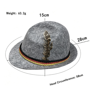 Chapeau en laine de style allemand OEM avec bande rayée à plumes, chapeau de fête unisexe pour adulte, 56-58 cm, quatre saisons - Product Image 3