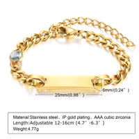 Bracelet pour enfants en acier inoxydable populaire avec douze pierres de naissance en zircon, bracelet personnalisé plaqué or 18 carats de haute qualité