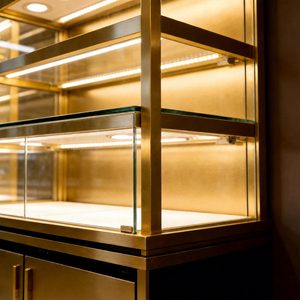 Vitrine de présentation de bijoux en aluminium doré avec éclairage LED et verre trempé pour magasin de centre commercial - Product Image 4