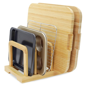 Bamboo Cutting Board Rack With <b>Baking</b> <b>Tray</b> <b>Storage</b> Kitchen Organizer Minimalist Design - Product Image 1