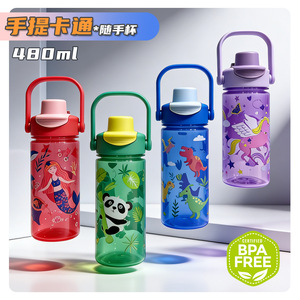 ขวดน้ำเด็ก 480 มล. หลอดดูดแบบพับได้ ปลอดสาร BPA ลายการ์ตูน สำหรับเด็กนักเรียน ใช้กลางแจ้ง - Product Image 3