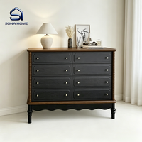Commode vintage bicolore en bois massif à quatre tiroirs, haute, avec tiroirs à bobines, pour chambre à coucher et mobilier d'hôtel