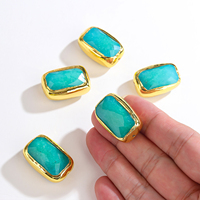 Perle de jade malaisien taille coussin, deux trous, plaqué or, ton turquoise, pour la fabrication de bijoux et la création de colliers