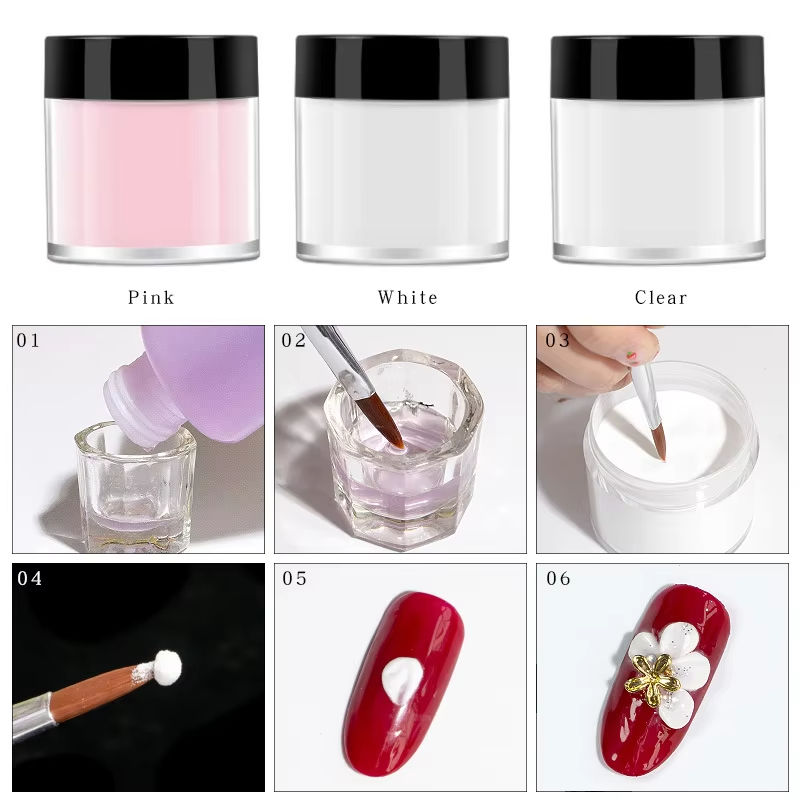 Professional 1KG 3-Color Acrylic Nail Powders Clear Pink & White LIQUID ...