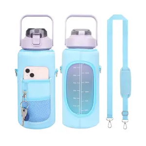 Half Gallon 64oz/2L Protective Water Bottle Carrier with Strap and Cellphone Holder Water Bottle Sleeve Cover