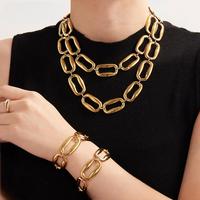 Ensemble collier et bracelet en acier inoxydable plaqué or 18 carats, maillons géométriques rectangulaires, pour femme, bijoux de mariage, vente en gros