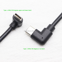 PD pengisian cepat kabel C ke C 60W tipe-c laki-laki 90 derajat bengkok sisi ke tipe-c laki-laki 90 derajat kabel bengkok atas dan bawah 1 m hitam