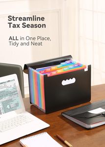 Organiseur de documents accordéon à 12 poches pour factures mensuelles, reçus et taxes, avec grandes onglets lumineux - Product Image 5