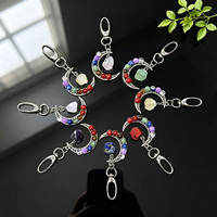 Porte-clés 7 Chakras en perles, lune creuse, cristal naturel brut, croissant, breloque de sac, accessoires