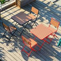 Ensemble de table et de chaises de restaurant moderne, en bois massif d'extérieur, écologique, durable, cadre en fer, mousse haute densité, 4 places, facile