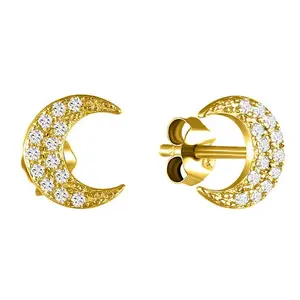 wholesale moon design tiny zircon stud 925 sterling silver stud earring women 18k gold earring studs