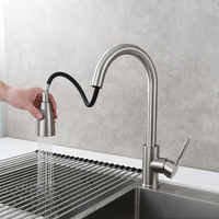 Robinet de cuisine extractible en acier inoxydable brossé SUS304, mitigeur monocommande eau chaude et froide avec douchette à double fonction
