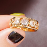 Geometrisches Design im Vintage-Stil Zirkonia-Breitband ringe für neue trend ige vergoldete CZ-Modeschmuck ringe für MenGJZ0184