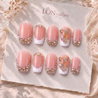 Ongles à presser en acrylique faits main, légers et durables, modèle français 2.0, courbes carrées, couverture complète PMMA, ongles 3D dorés, 10 pièces