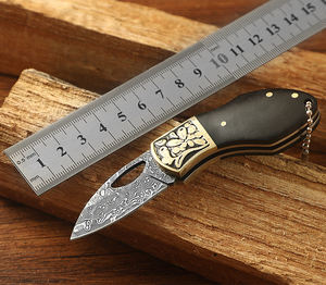 ダマスカス製キーホルダー型ミニ折りたたみポケットEDCナイフ アウトドアキャンプサバイバル用 - Product Image 2