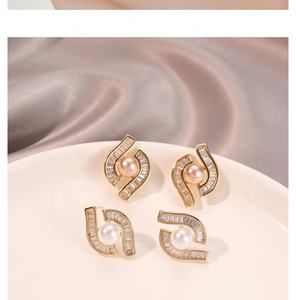 Pendientes de Aguja Geométricos de Plata de Moda Xiaoxiangfeng, de Alta Gama, con Incrustaciones de Circonita y Perlas de Imitación, Regalo para Mujer - Product Image 6