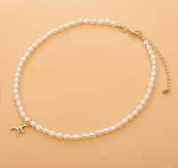 Collier pour femme en or plaqué 14 carats avec pendentif étoile de mer et perle de riz de 6-7 mm, bijoux tendance