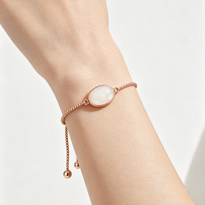 Women Rose Gold Plated Adjustable Bracelet with Oval and Rectangle Crystal Gemstone <b>Charm</b> Slider Bolo Bracelet for Daily Wear - Product Image 3